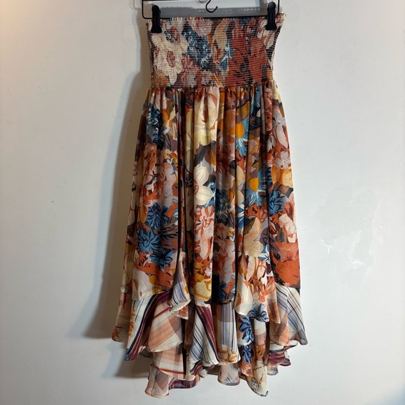 AKEMI + KIN Sz S Floral Smocked Covertible to Skirt Midi Dress Asymmetrical - Picture 7 of 8